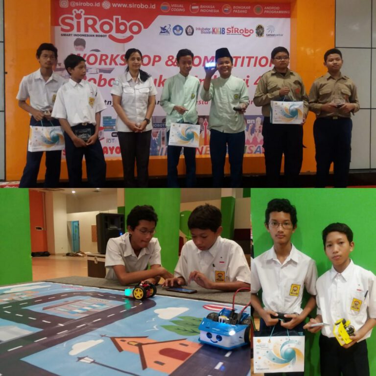 Kolase dokumentasi kompetisi robotik SiRobo tahun 2019.